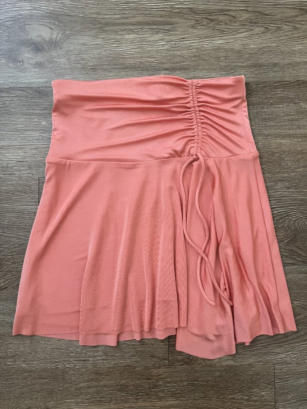Free People Ruched Mini Skirt in Bright Coral
